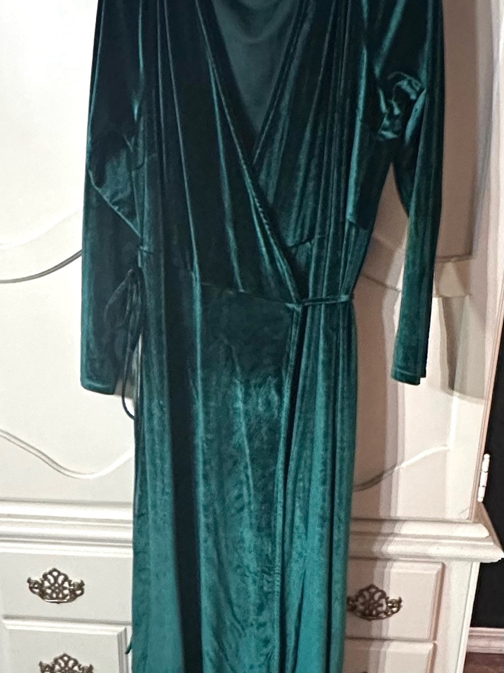 Women's Velvet Wrap Dress - Emerald Green